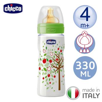 chicco-舒適哺乳-自然田園乳膠PP特大奶瓶330ML(三孔4m+)