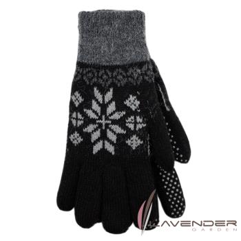  Lavender-針織雙層手套-大雪花-黑