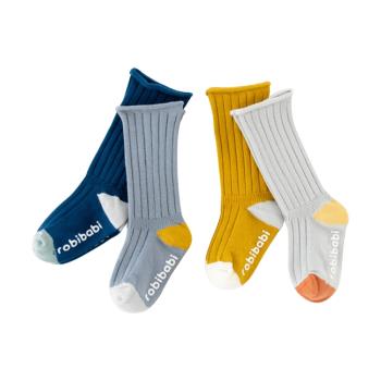 Colorland-5雙入-兒童襪豎條紋高筒襪鬆口嬰幼長筒襪子3色雙針長筒襪