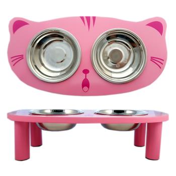 實木寵物餐桌(可愛貓咪造型)(3種顏色) - 貓碗 貓咪碗 貓餐桌 狗碗 狗餐桌 木製 台灣製