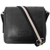 BALLY TERLAGO 壓印LOGO牛皮黑白織帶斜背郵差包.黑