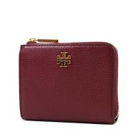 TORY BURCH 金屬LOGO荔枝紋L型拉鍊鑰匙/零錢包-酒紅色