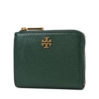 TORY BURCH 金屬LOGO荔枝紋L型拉鍊鑰匙/零錢包-墨綠