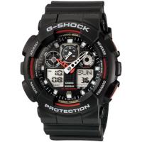 CASIO G-SHOCK 重型機械感立體3D錶盤雙顯腕錶-黑x紅(GA-100-1A4)