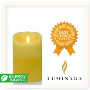 【Luminara 擬真火焰 蠟燭】鵝黃雙色漸層香草香氛水紋蠟燭禮盒（中）+ 加贈充電電池組