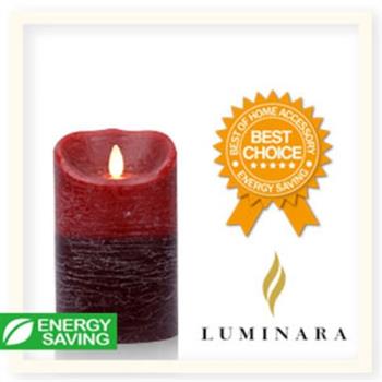 【Luminara 擬真火焰 蠟燭】 耶誕紅雙色漸層肉桂香氛水紋蠟燭禮盒（中）+ 加贈充電電池組