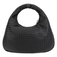 BOTTEGA VENETA Hobo 小羊皮仿編織格紋手提彎月包(黑)