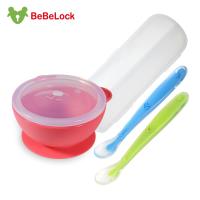 BeBeLock幼兒矽膠餐碗(紅)+矽膠湯匙(藍綠)