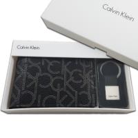 【CK】Calvin Klein 男皮夾 短夾 簡式雙鈔夾 CK壓紋+CK鑰匙圈套組 品牌盒裝+原廠提袋/黑色