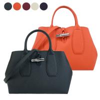 LONGCHAMP ROSEAU系列竹節卵石紋牛皮手提/斜背兩用包(中/黑)
