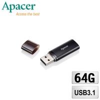 Apacer宇瞻 AH25B 64G 輕巧金屬 USB 3.1 高速隨身碟-霧面黑