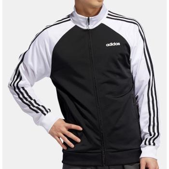 Adidas 2020男時尚色塊黑白色運動立領拉鍊夾克