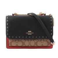 COACH 拚色+蛇壓紋皮革鉚釘鏈帶斜背包(卡其/黑/磚紅色) 90400 IME7V