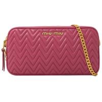 MIU MIU 5DH039 MATELASSE 抓皺小羊皮金鍊包.牡丹粉