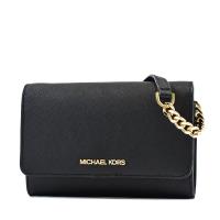 MICHAEL KORS 金字防刮皮革釦式斜背長夾/手機包-黑色