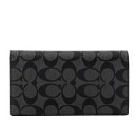 COACH PVC LOGO薄款護照長夾(炭灰色) 91663 QBO4G