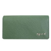 agnes b.金屬LOGO防刮皮革鎖包-墨綠