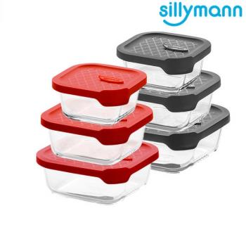 【韓國sillymann】 正方型三件組-100%鉑金矽膠微波烤箱輕量玻璃保鮮盒組
