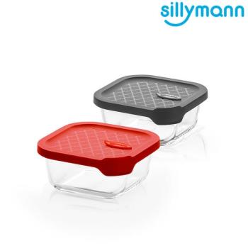 【韓國sillymann】 100%鉑金矽膠微波烤箱輕量玻璃保鮮盒(正方型500ml)