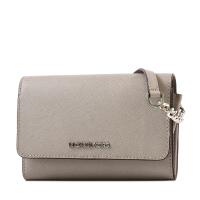 MICHAEL KORS 銀字防刮皮革釦式斜背長夾/手機包-質感灰