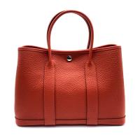 【HERMES】經典Garden Party小牛皮暗釦手提包-30cm(橘)