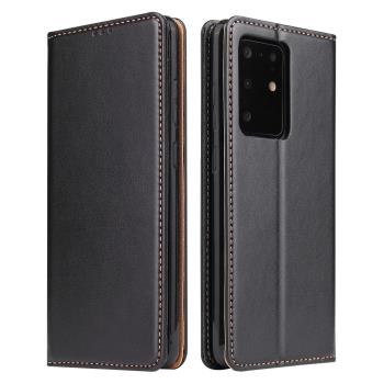 Fierre Shann 真皮紋 Samsung S20 Ultra (6.9吋) 錢包支架款 磁吸側掀 手工PU皮套保護殼