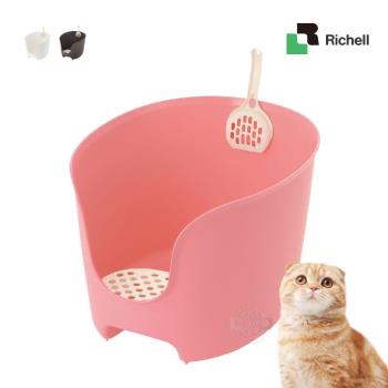 [送贈品]日本Richell 拉普蕾 圍牆貓廁所 附貓鏟 單層 貓砂盆 貓便盆 除砂墊 貓沙盆 寵物廁所