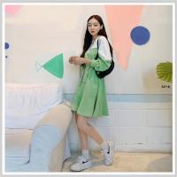 連身裙 撞色拼接收腰長袖洋裝OM81314-創翊韓都