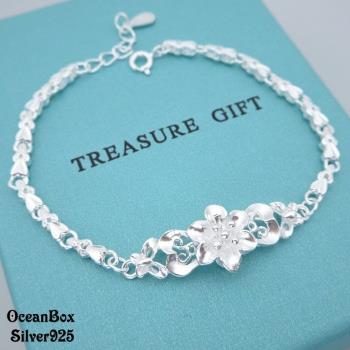 【海洋盒子】銀白優雅花朵設計S999純銀手鍊.附贈禮盒