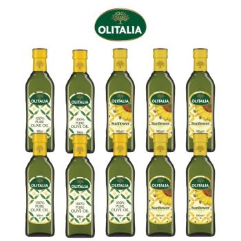 Olitalia 奧利塔 純橄欖油500ml x5罐+頂級葵花油500ml x5罐