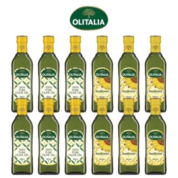 Olitalia 奧利塔 純橄欖油500ml x6罐+頂級葵花油500ml x6罐