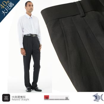  NST Jeans 夏季薄款 免燙 素黑 超細纖維打摺西裝褲-中高腰寬版 001-7279 大尺碼