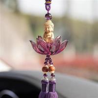 【米蘭精品】汽車掛飾車內吊墜-琉璃蓮花黃楊木雕流蘇汽車內飾6款73xe23