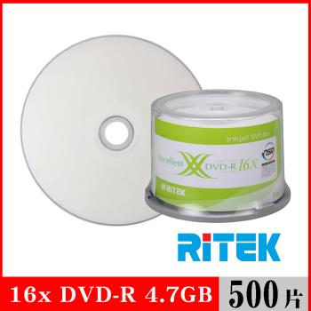 RITEK錸德 16X DVD-R 4.7GB 珍珠白滿版可列印/500片布丁桶裝