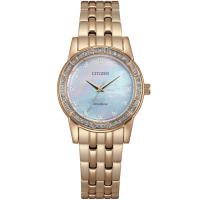 CITIZEN 星辰 光動能白蝶貝璀璨晶鑽腕錶/香檳金/31mm/EM0773-54D