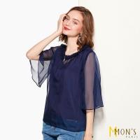 MONS名品浪慢荷葉領100%蠶絲上衣