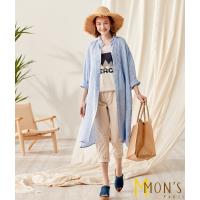 MONS休閒立領花邊長版棉麻襯衫/罩衫