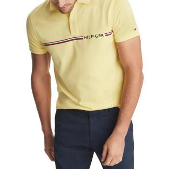 Tommy Hilfiger 2020男時尚精美徽標條紋檸檬黃色短袖POLO
