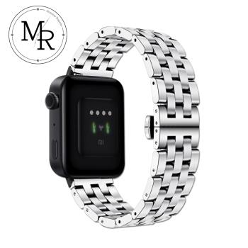 MR AMAZFIT米動手錶青春版不鏽鋼五珠鏈式錶帶-贈拆錶器(銀)