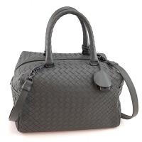 BOTTEGA VENETA 泥灰色編織羊皮手提波士頓包(展示品)