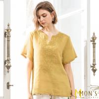 MONS品味生活修身刺繡100%苧麻上衣