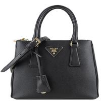 PRADA Saffiano Lux防刮牛皮雙拉鍊手提/斜背兩用殺手包(中/黑)