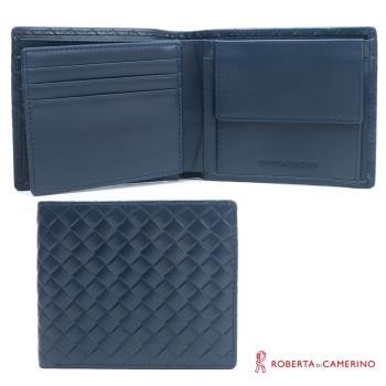 【ROBERTA 諾貝達】編織紋短夾-零錢袋+相片窗-藍色