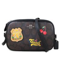 COACH 馬車PVC LOGO俏麗櫻桃雙層斜背包(咖黑色)