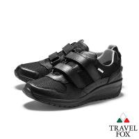 TRAVEL FOX(女) 四季歐陸系列 黏扣式網布牛皮雙料厚底GRITEX進口休閒鞋 - 好穿黑
