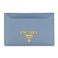 PRADA 1MC208 浮雕LOGO水波紋扁式名片卡夾.淺藍