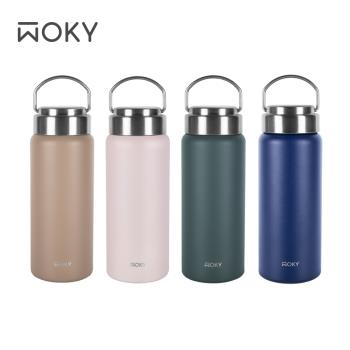【WOKY 沃廚】提手輕量陶瓷易潔層保溫瓶500ML(4色可選)