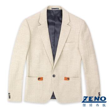 ZENO 舒適羊毛修身款獵裝外套‧淺褐