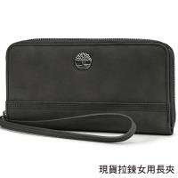 【Timberland】女皮夾 長夾 麂皮牛皮夾 拉鍊錢包 多卡夾 手拿包 配腕帶/灰色