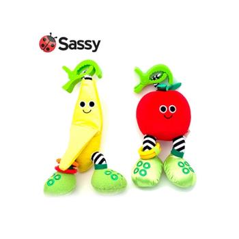 美國 Sassy 寶寶的水果伙伴-香蕉 蘋果(二入組)/安撫玩具